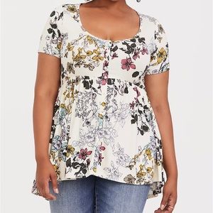 Torrid Hi Low Baby Doll Button Up Floral Tunic Top